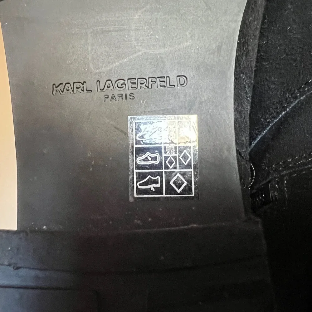 Karl Lagerfeld Paris Skylar Women 14 M Black Suede Knee‎ High Boots Minimalist